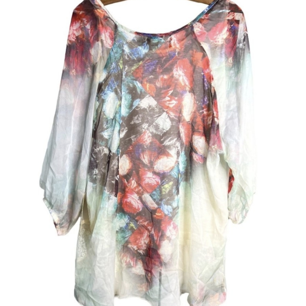 One World Live and Let Live Chiffon Lace Overlay Dolman Peasant Top Women 1X NWT